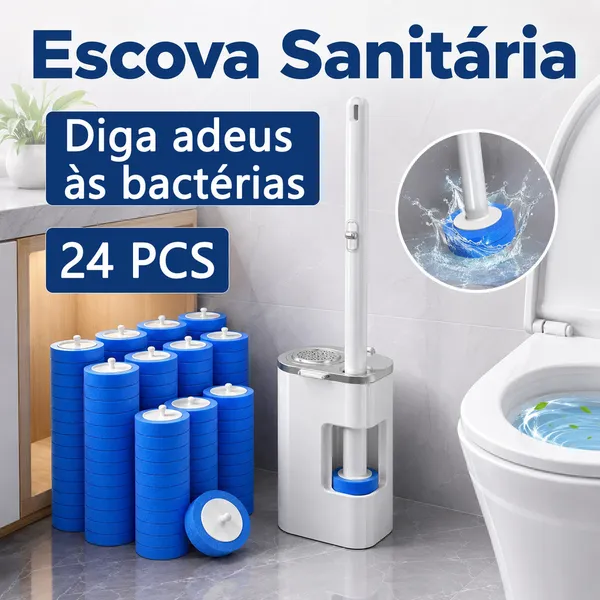 Escova de Vaso Sanitário Descartável com 24 Refil Suporte de Parede para Limpeza de Banheiro