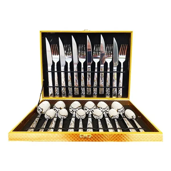Kit Faqueiro Maleta De Talheres Inox 24 Peças Com Dourado