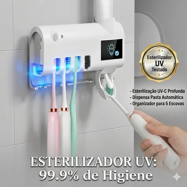 Suporte para Escova de Dentes com Dispensador de Creme Dental - Com Esterilizador Uv/Modelo Sem Uv