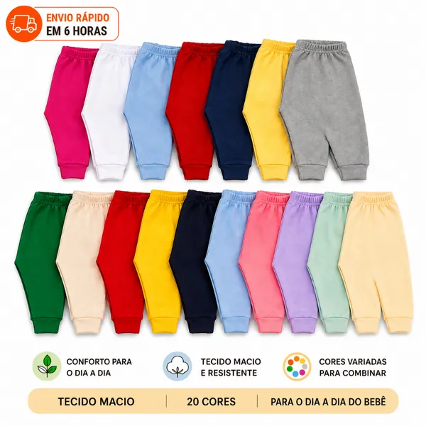Kit  8 Mijão Calça Bebê em Malha 100%  Algodão - Liso ​ (RN/P/M/G)