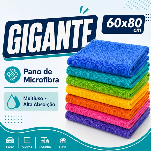 Panos de Microfibra Gigantes 60x80 Kits c/ 3, 5 e 7 Unidades Multiuso Alta Absorção