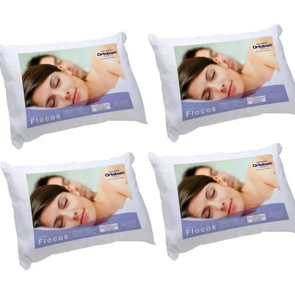 KIT 4 TRAVESSEIRO ORTOBOM FLOCOS ANTIALÉRGICO 60X40CM MAIS FIRME