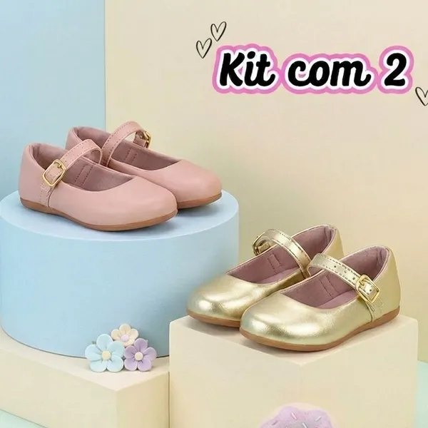 KIT 2 PARES SAPATILHA INFANTIL MENINA BONECA CONFORTAVEL FESTA BATIZADO FEMININO