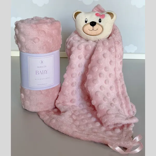 Kit Manta + Naninha Bebê Fleece Pipoquinha | Super Macio e Quentinho