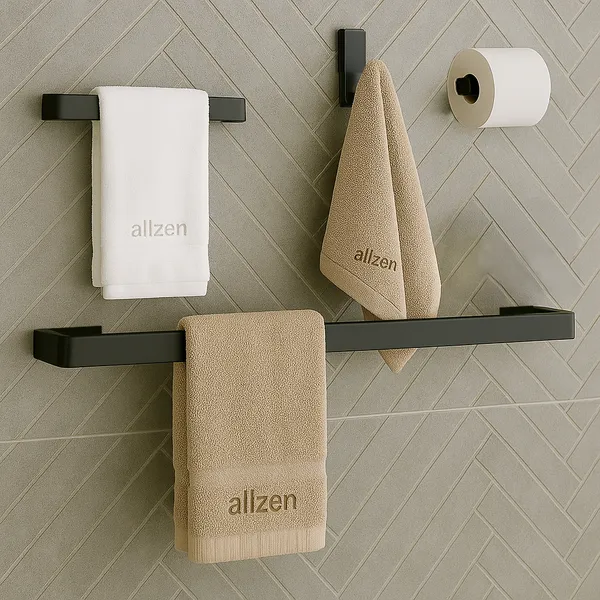 KIT DE ACESSÓRIOS PARA BANHEIRO QUADRADO PRETO FOSCO LUXO 4 PEÇAS