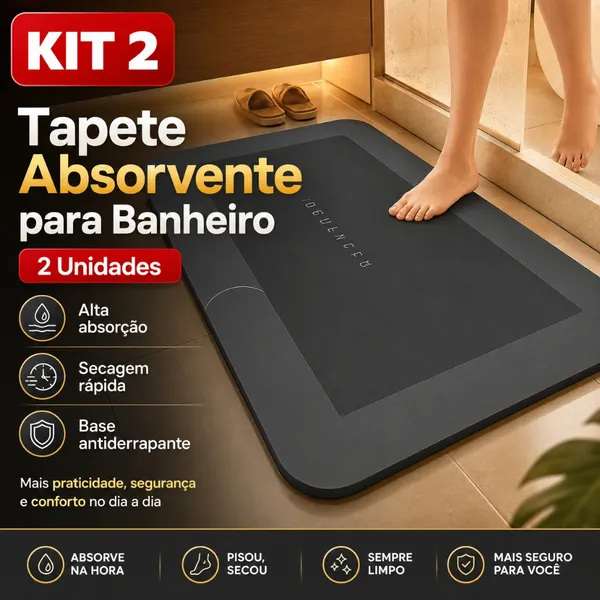 Tapete Mágico de Banheiro Super ​Absorvente Antiderrapante Secagem Rápida 40x60cm