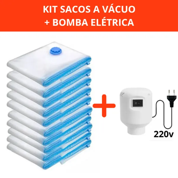 Kit Saco a Vácuo + Bomba Automática Elétrica Organizador Rápido Armazenar Guardar
