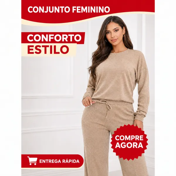 CONJUNTO FEMININO BLUSA +CALÇA CANELADA PANTALONA INVERNO