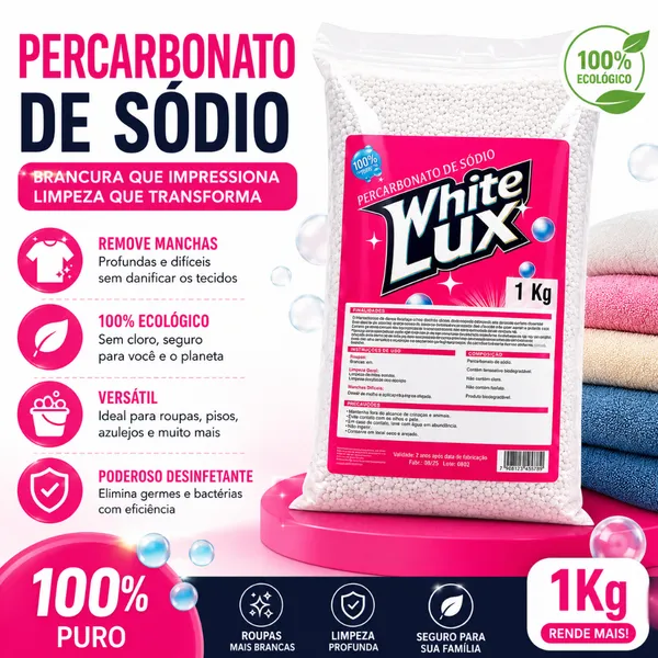 Percabonato Alvejante Whitelux 500g 1kg 2kg 3kg Tira Manchas Sem Cloro, Roupas Brancas e Coloridas