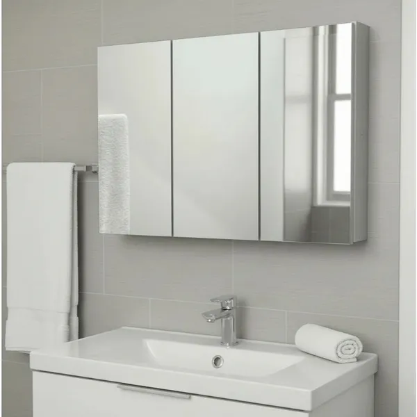 Espelho 80cm para Banheiro Armário MDF 15mm 3 Portas com Amortecedor - 100% MDF - MONTADO