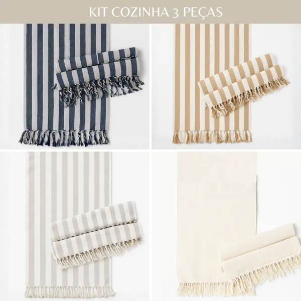 Kit Cozinha 3 Peças Tapetes Listrados Decorativos Rústicos Macios 100% Algodão Luxo
