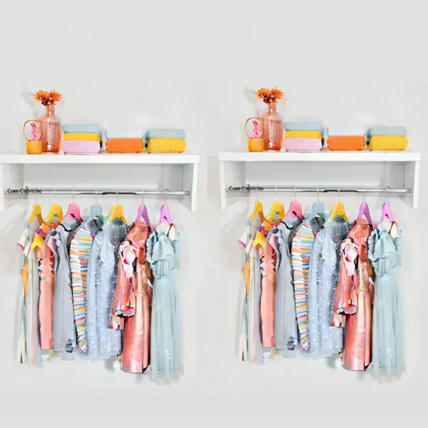 Oferta 2 Cabideiros Arara De parede Para Roupas Branco Closet 60 Cm
