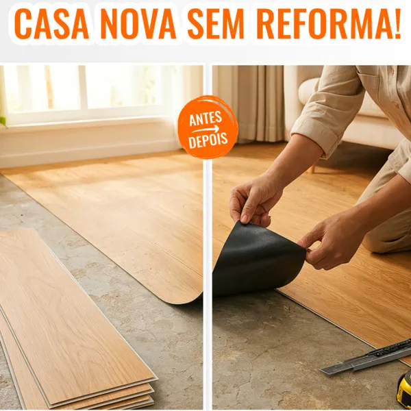 Piso Vinílico Revestimento de Chão Madeira Autocolante Lavável até 5m²