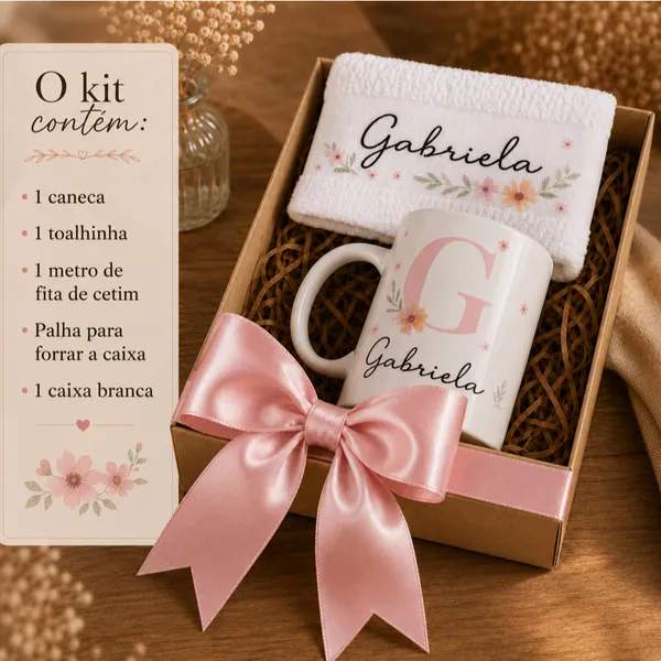 Kit Caneca Personalizada + Toalhinha Lembrancinha Festa Aniversário Noivado Casamento PRESENTE