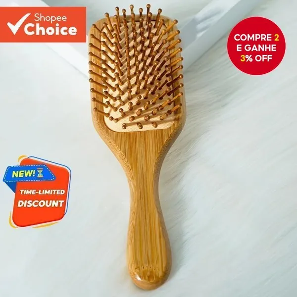 Escova De Cabelo de Bambu Antiestática Massagem No Couro Cabeludo