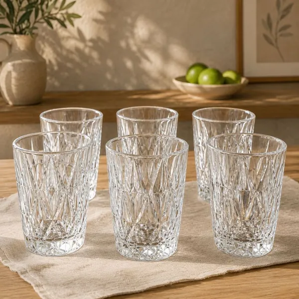 Jogo 6 Copos Baixos Diamond 300ml Vidro Grosso Diamante Luxo