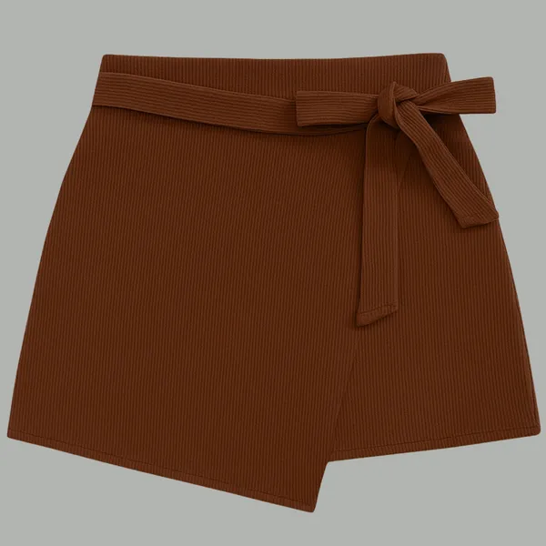 Short Saia Feminino Laço Frontal Detalhe Assimetrico Cintura Alta