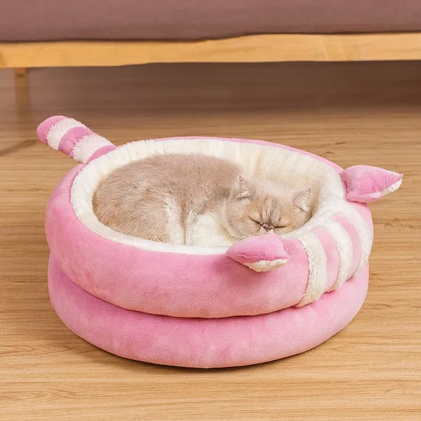 Cama Pet Confortável Estofada em Formato  Redondo com Orelhinhas