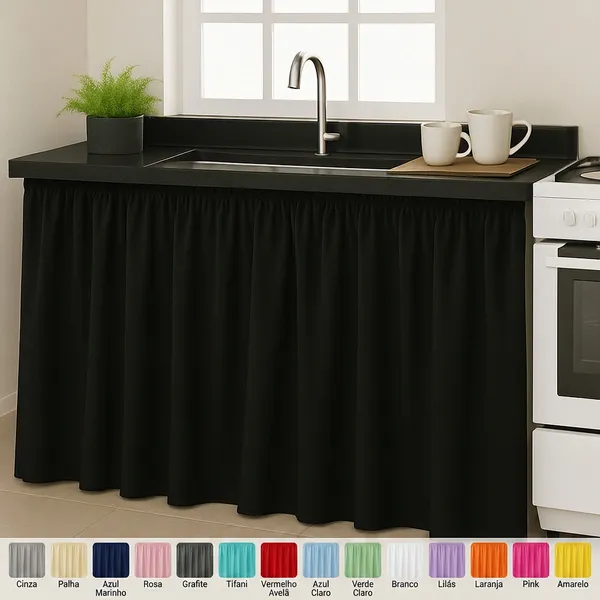 Cortina de Pia Elegante para Cozinha Balcão Tanque 1,40 Metros por 80 cm de Altura