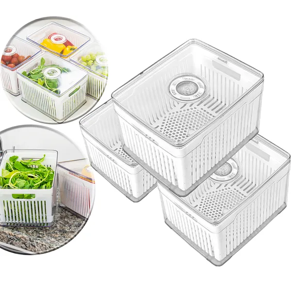 3 Organizadores Geladeira 3,8 Litros Com Tampa Antivazamento Alimentos Vegetais Cesto Porta Frutas