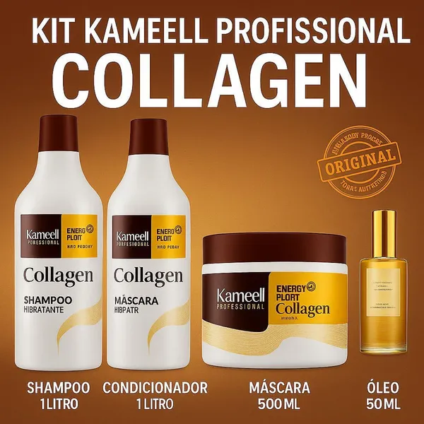 Shampoo Condicionador Purificador ​1L Máscara Hidratação 500g Óleo Reparador 50ml colageno restaurar