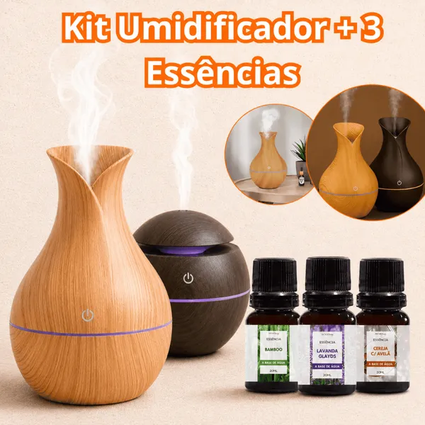 Kit Umidificador De Ar + 3 Essências 10ml | Difusor Aromatizador Vaso Escolha Seu Modelo Atomizador