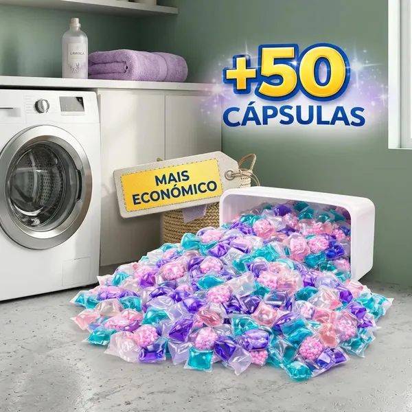 Kit 50 Cápsulas Para Lavagem Limpeza Roupas Macias Cheirosas - XL