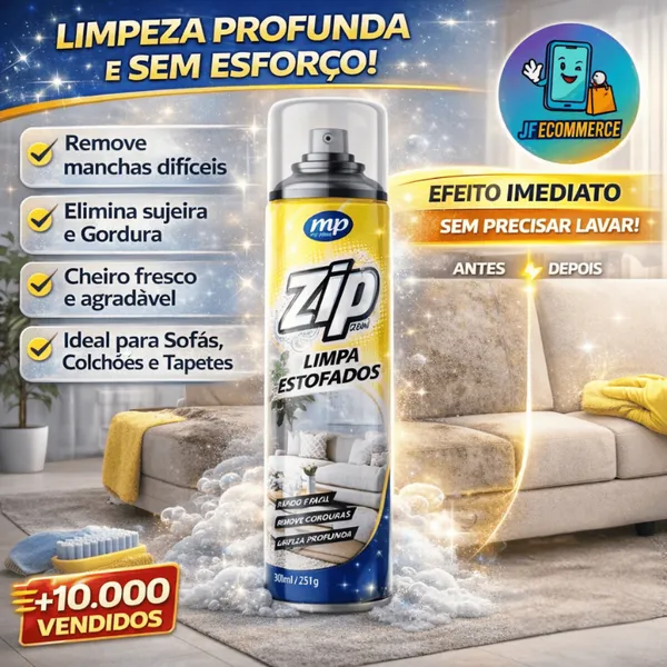 Limpa Estofados Espuma Mágica Limpa a Seco Zip Clean Spray 300ml - Limpeza Poderosa Tira Manchas