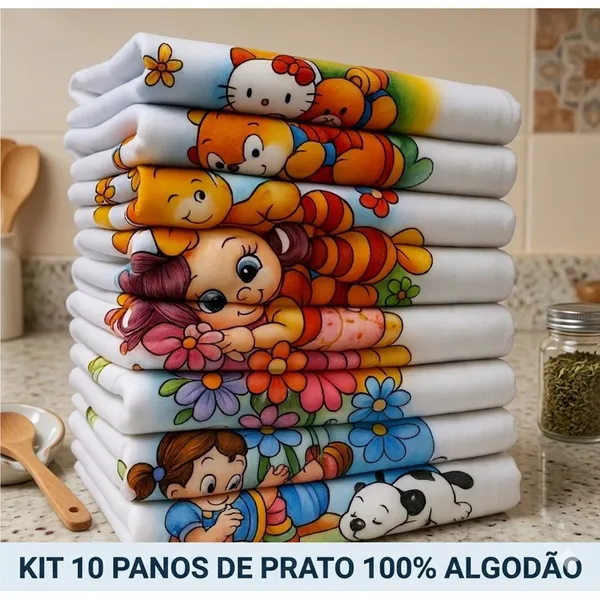 Kit 10 Panos de Prato Pé de Galinha 100% Algodão