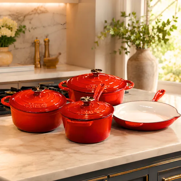 Kit Jogo Panelas Esmaltadas Antiaderente Ferro Fundido Chama e Indução Com Inmetro Estilo Creuset