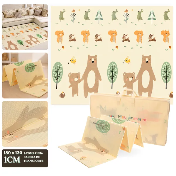 Tapete Infantil de Atividades 180 x 120 x 1cm Dupla Face Urso Tatame Térmico para Bebe Emborrachado