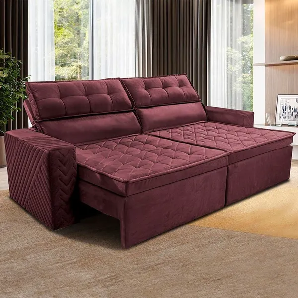 Sofá 3 Lugares Cama inBox Belém Retrátil/Reclinável 200 cm Largura Revestido Suede Velusoft