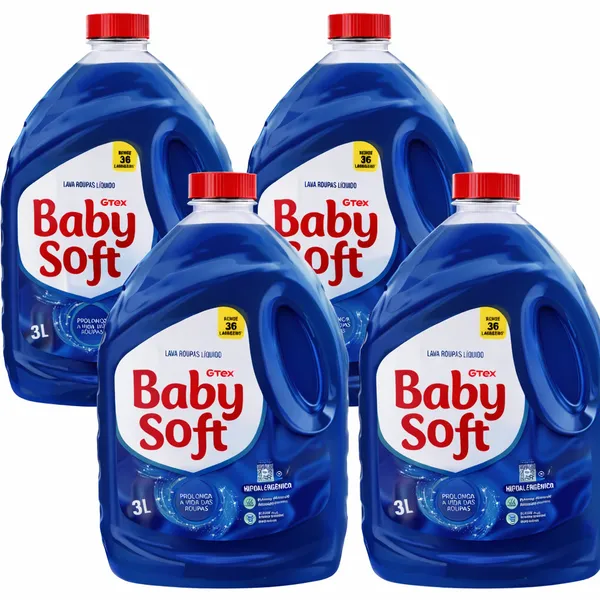 Kit 4 Lava Roupas Liquido Baby Soft Max Performance Azul - 3l