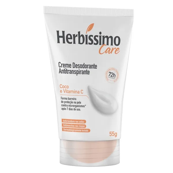 Creme Desodorante Antitranspirante Herbíssimo Bisnaga Care Coco E Vitamina C 55g