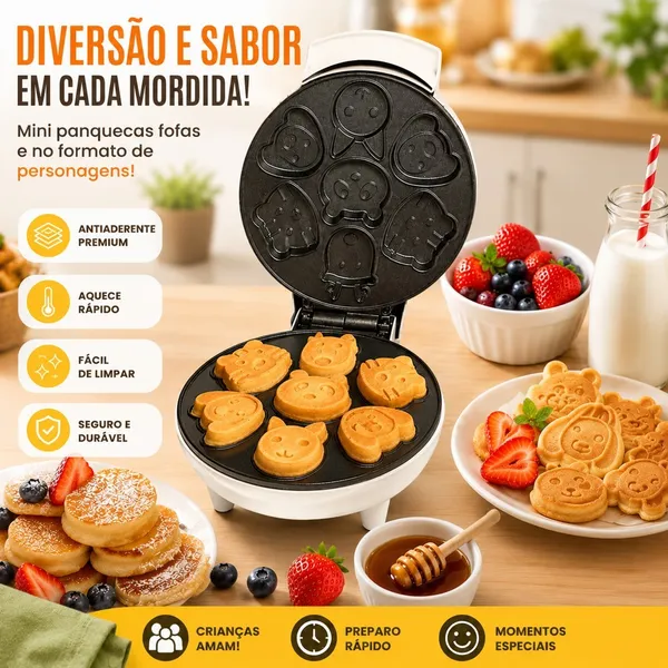 Máquina De Fazer Bolinho Cake Mini Waffle Bichinhos  Elétrica 110V e 220V