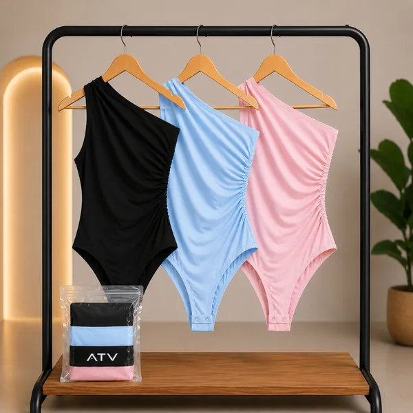 Kit 3 Body Feminino Manga Mula Body Feminino Drapeado Um Ombro Só Bory Feminino Suplex Premium