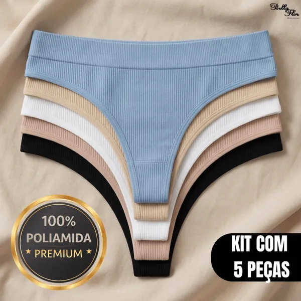 Kit 5 Calcinhas Sem Costura Fio Dental Modeladora Canelada Alta Compressão Não Marca Conforto Premium