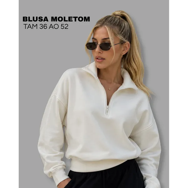 Blusa de Moletom  Feminina Gola Alta com Zíper Moletom Oversized  Básico Casual Tecido Premium Peluciado 2026