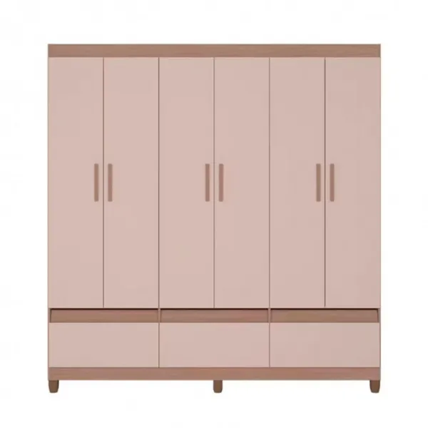 Guarda-Roupa Bartira Ilhéus com Cabideiro 6 Portas de Bater 3 Gavetas e 180cm de Largura