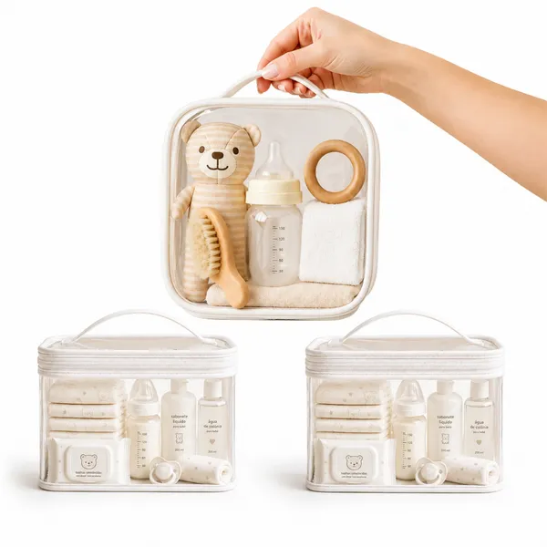 Kit 3 necessaire transparente organizadores Bolsa Mala Saída Maternidade Troca e Fralda bebe Higiêne