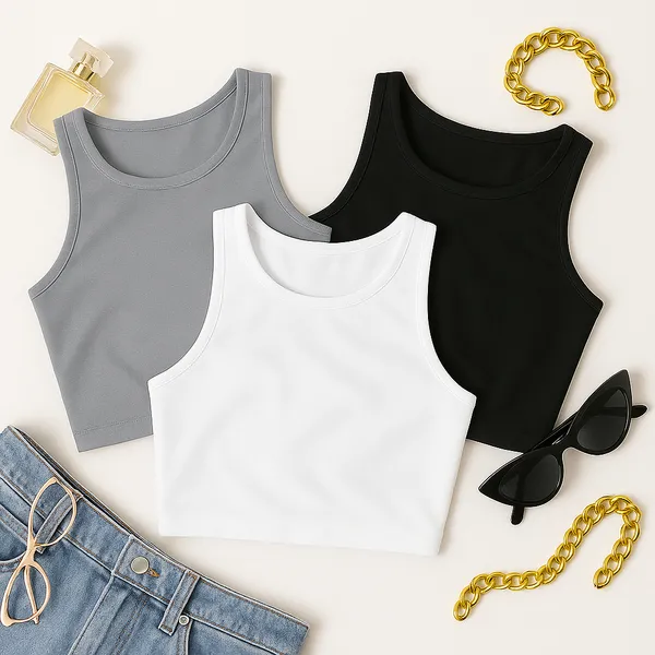KIT 3 Cropped Feminino Top Blusa Suplex Lisa Basica Feminina