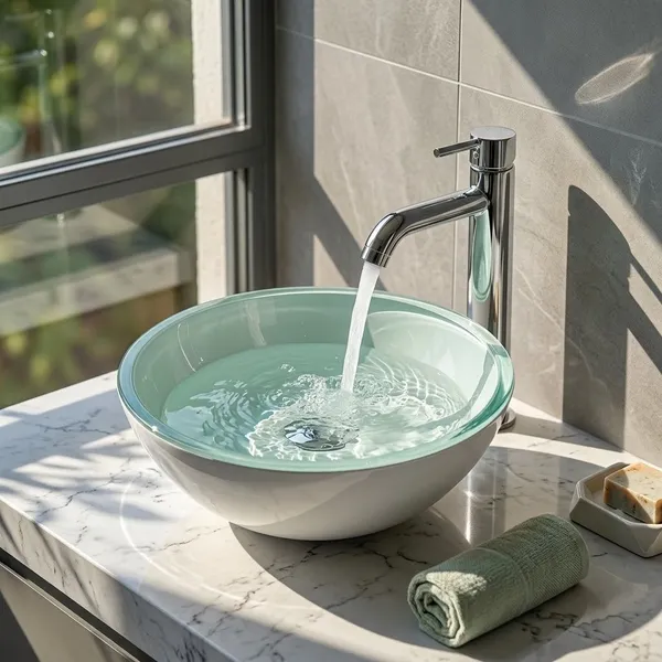 Cuba Redonda de Vidro Temperado 35cm para Banheiro e Lavabo
