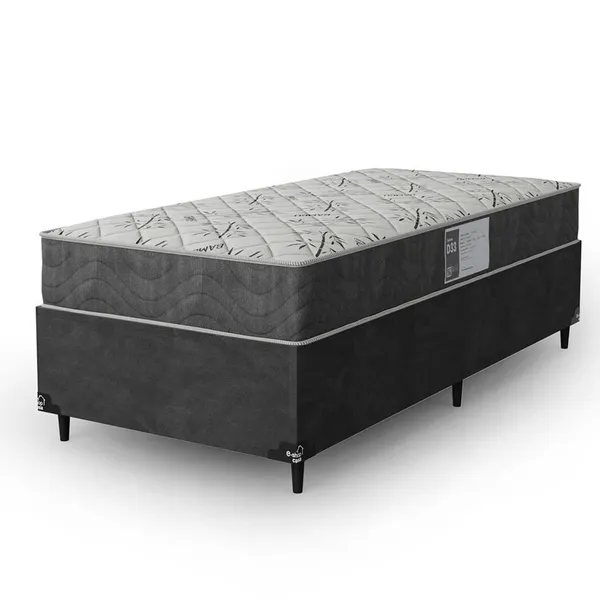 Cama Box Solteiro + Colchão D33 One Face - Suede Cinza