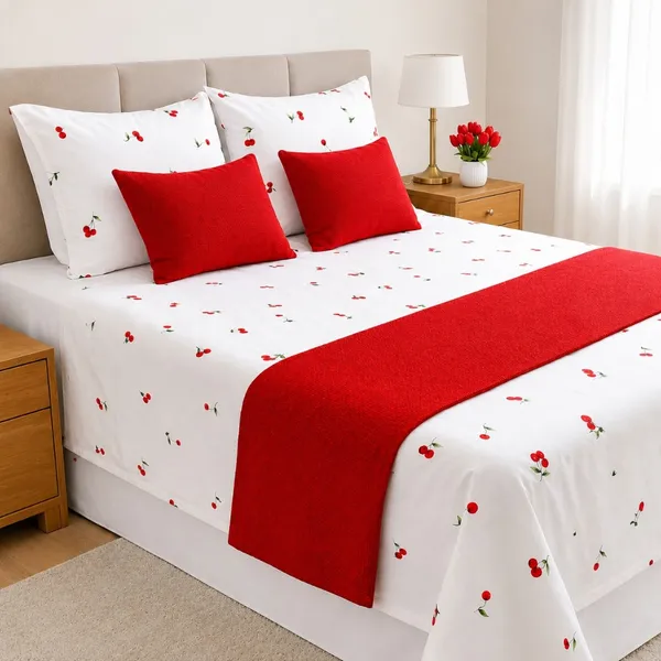 Jogo De Cama 6 Peças Casal Queen King Solteiro Algodão Decorativa Estampa Cereja