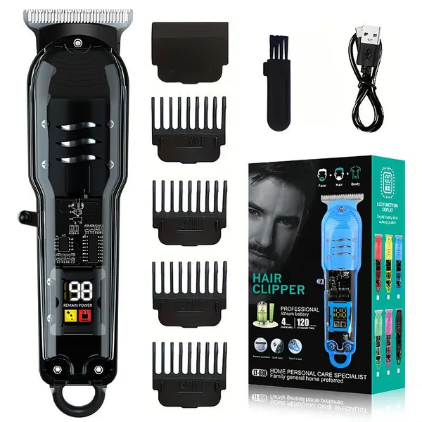 Máquina De Cortar Cabelo Profissional Smart Lcd Barbeador Elétrico Transparente Sem Fio Para Homens