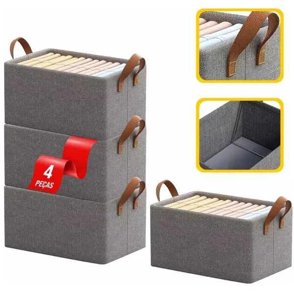 Kit 4 Caixas Organizador Guarda Roupa Íntima Camisetas Calças Multiuso