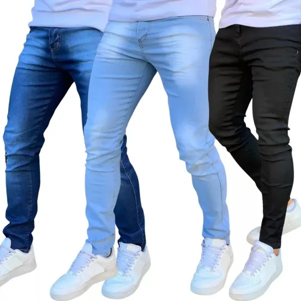 Kit de Calças Jeans  Masculinas Skinny com Lycra