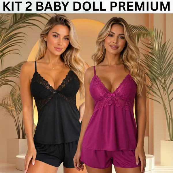 Kit 2 Baby Doll Short Confortável Renda Delicada Fresco