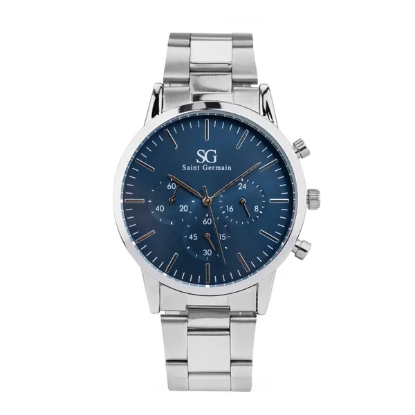 Relógio Masculino Prata Saint Germain Chrono Blue Silver 42mm - Fundo Azul