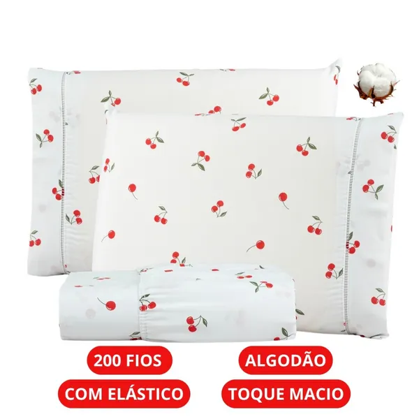 Jogo de Lençol Casal Queen King Solteiro 200 Fios Algodão Estampado Macio